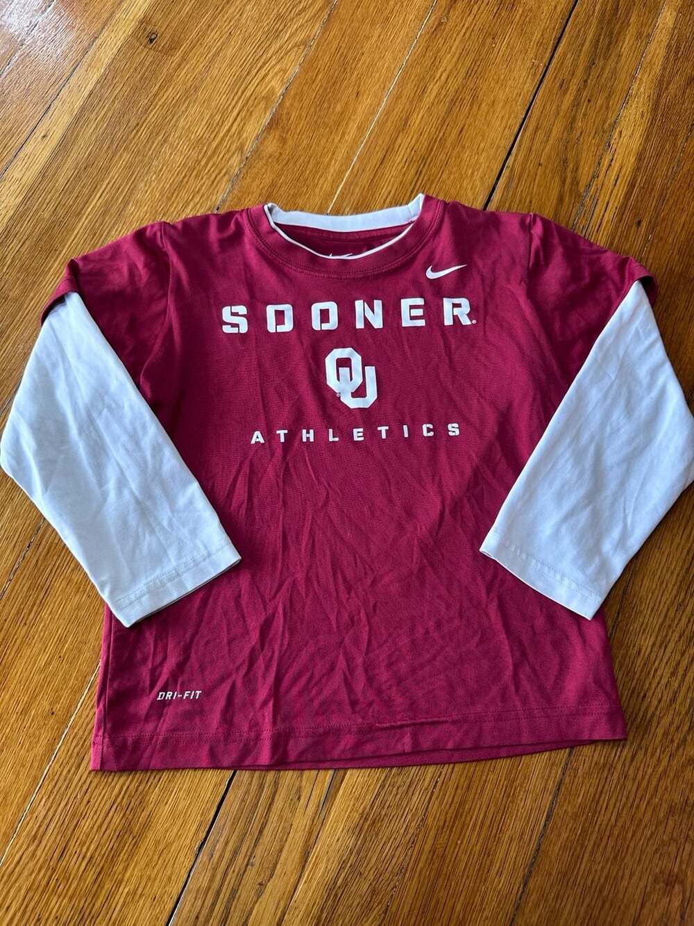 Nike Oklahoma Sooners Long Sleeve T-Shirt Kids Size 7 Red White